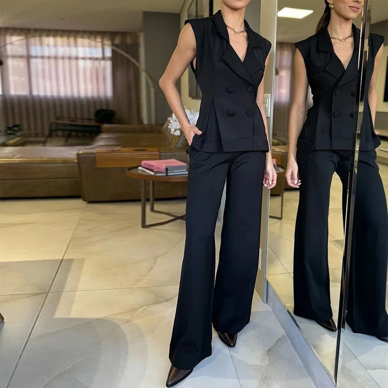 Women's Slim Fit Vest High Waist Pants Two-piece Suit