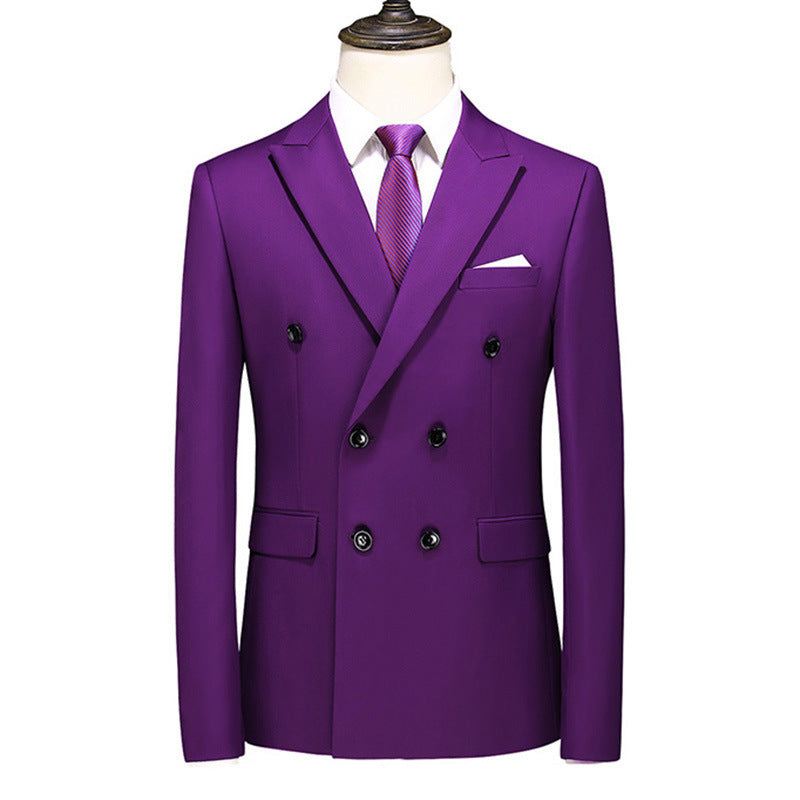 Men's Slim-fit Solid Color Double-row Two-button Suit