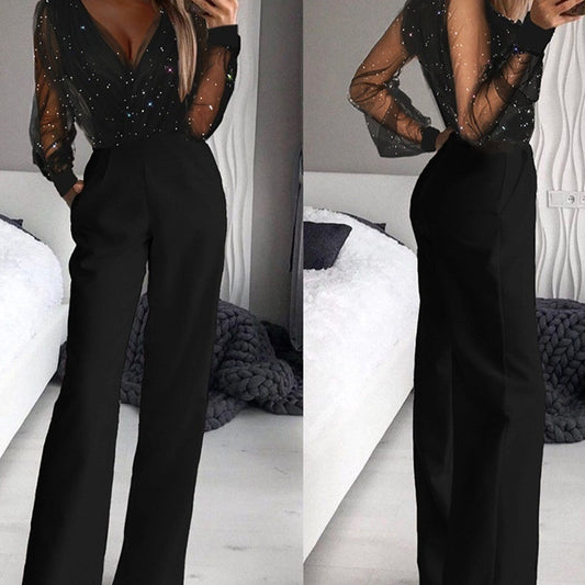 Dusting Powder Stitching High-end Elegant Jumpsuit Women's Clothing