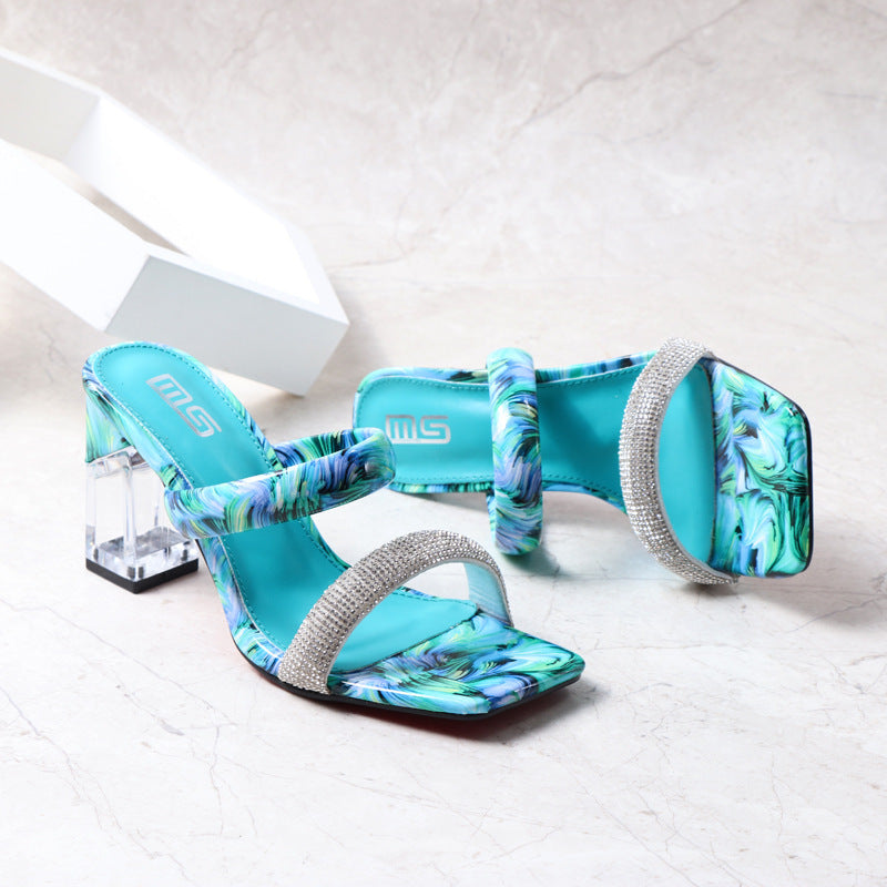 Open-toe Color One-line High-heel Sandals