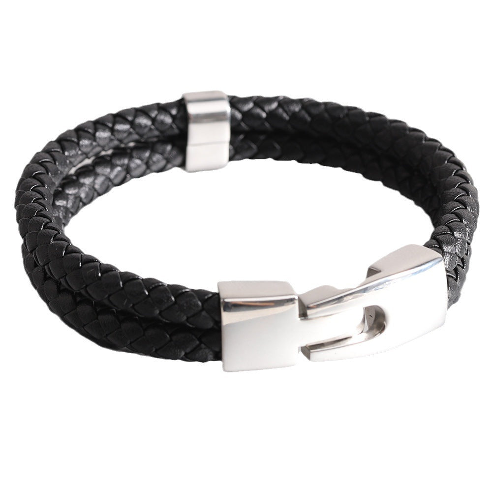 European American Simple Versatile Men's Double Layer Leather Rope Hooks Bracelet Women