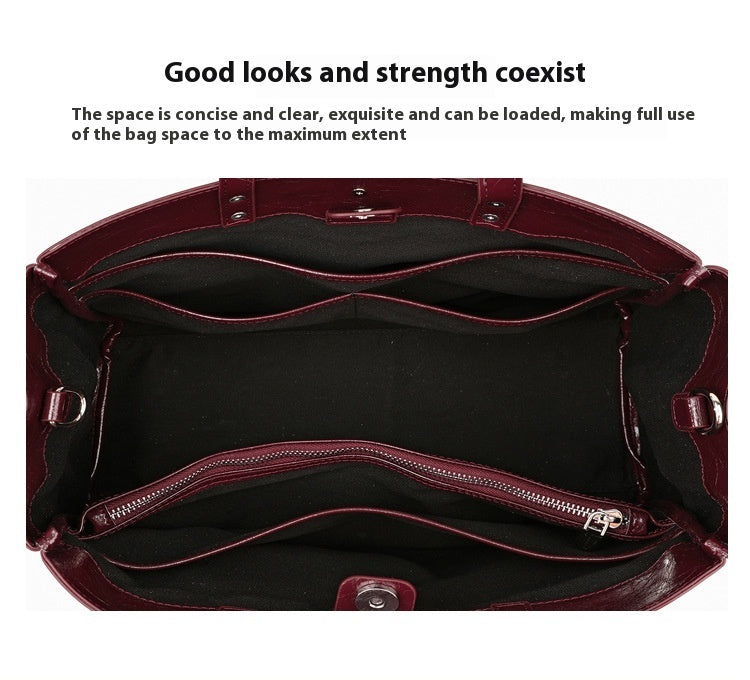Genuine Leather Women's Popular Large Capacity Handbag High Sense Casual Shoulder Bag