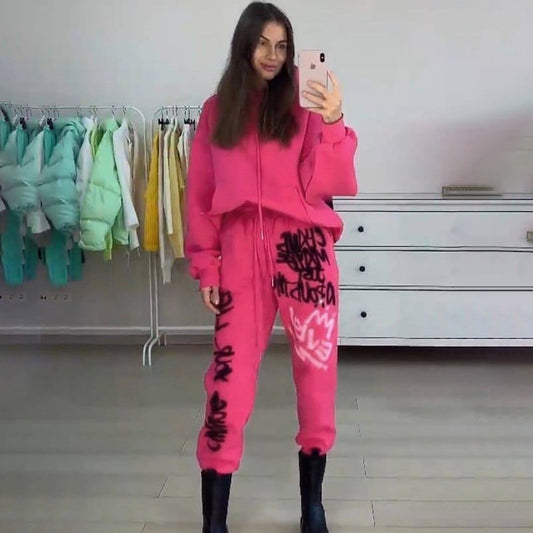 Letter Printing Casual Suit New Hit Color Long-sleeved Trousers Two-piece Women