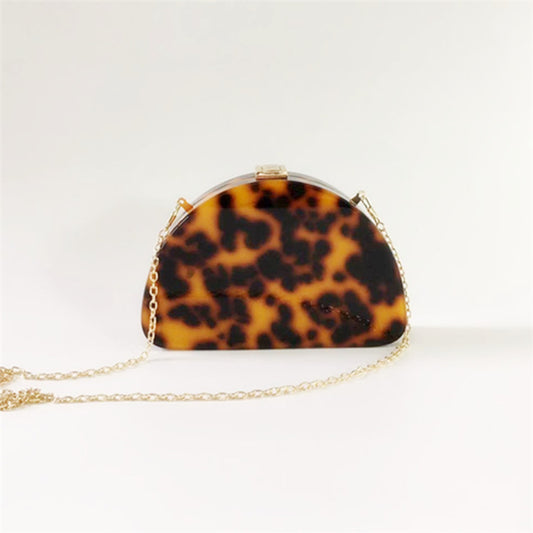 Leopard Print Semicircle Acrylic Clutch Women