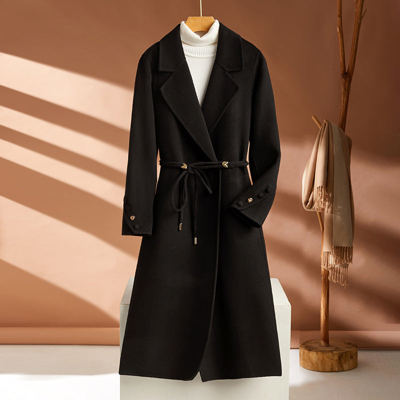 Autumn And Winter New Long Suit Collar Cashmere Coat For Women