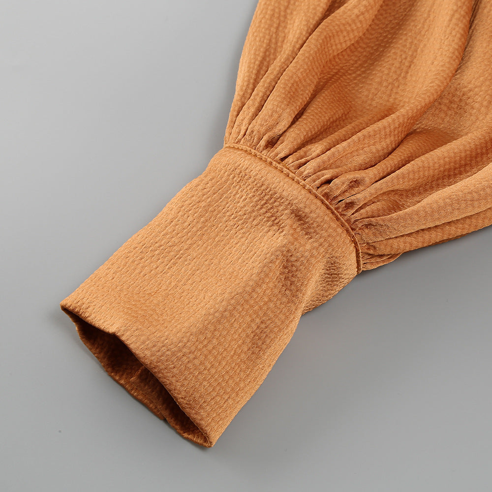 Flared Sleeve Slit Elegant Pleated Dress