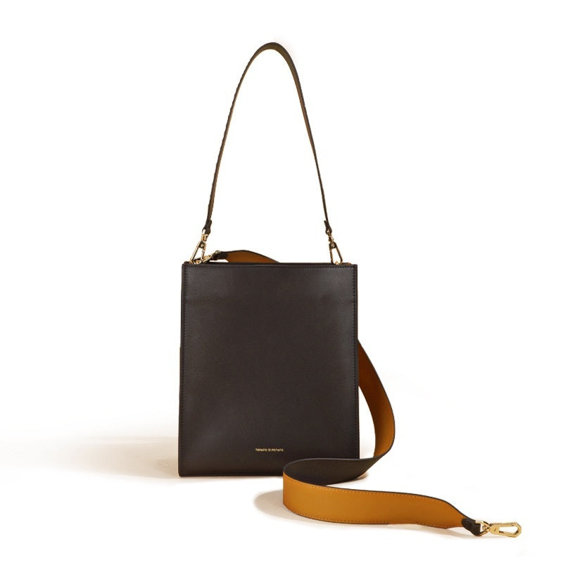 Women's Wide Shoulder Strap Leather Bag New Contrast Color Shoulder