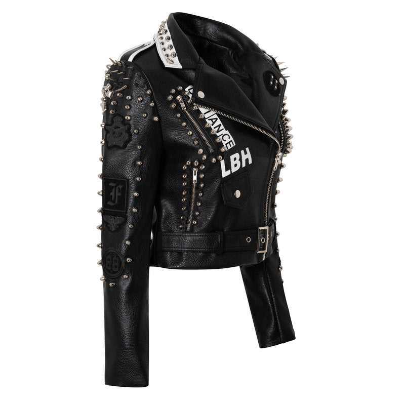 New Punk Rock Windmill Graffiti Leather Jacket