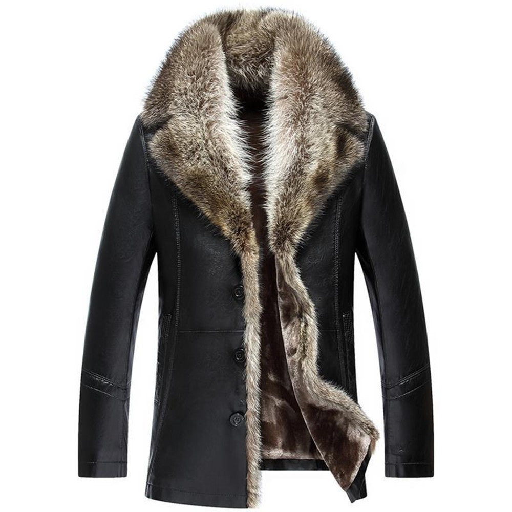 Men's Fur Coat Leather Coat Medium Length