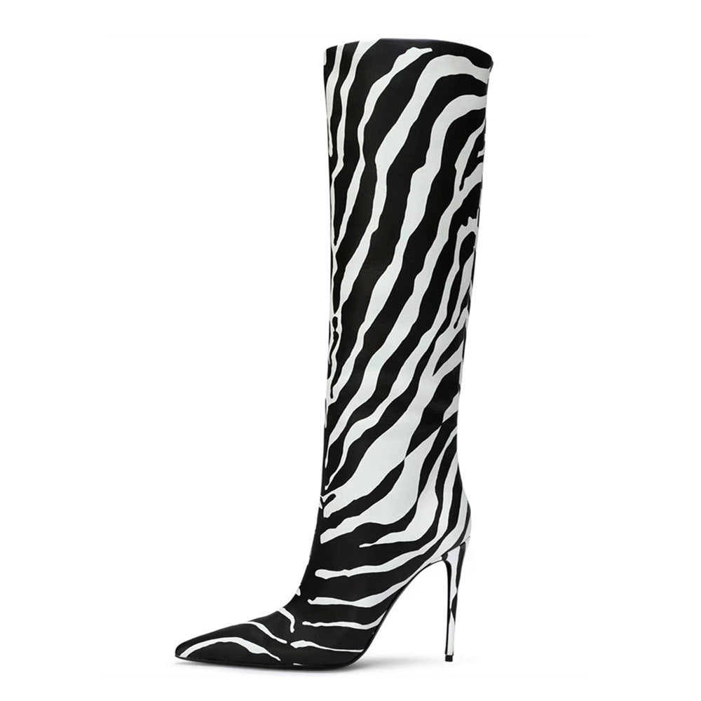 Women's Fashion Pointed Stiletto Heel Leopard Print Boots