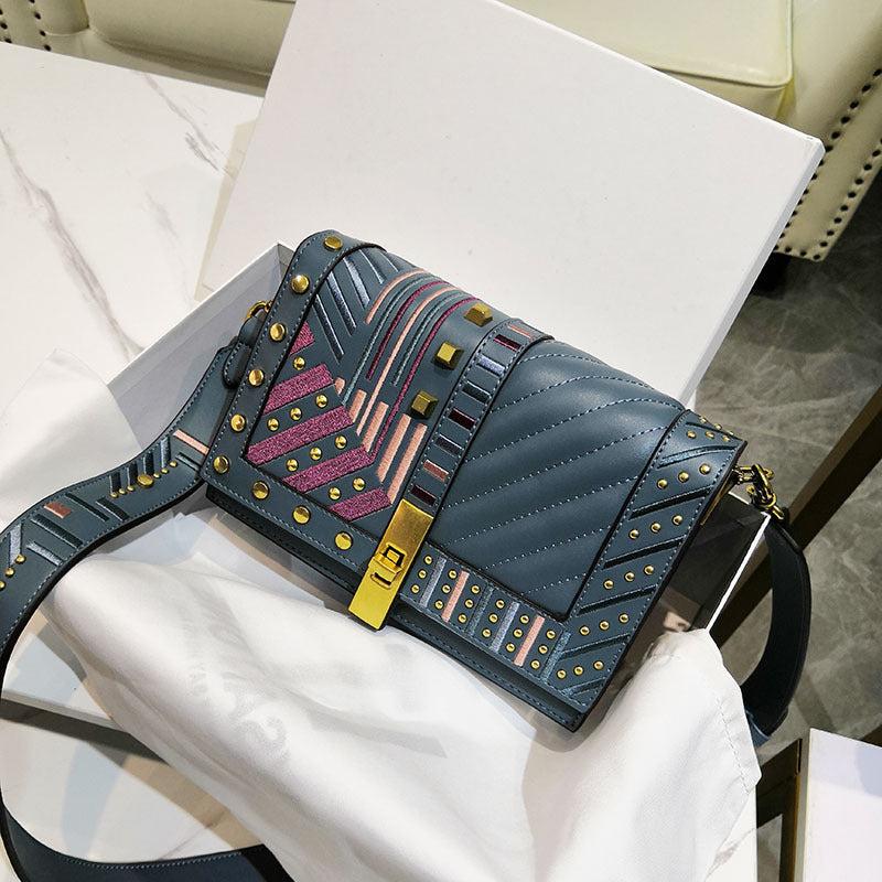 Embroidered chain small square bag