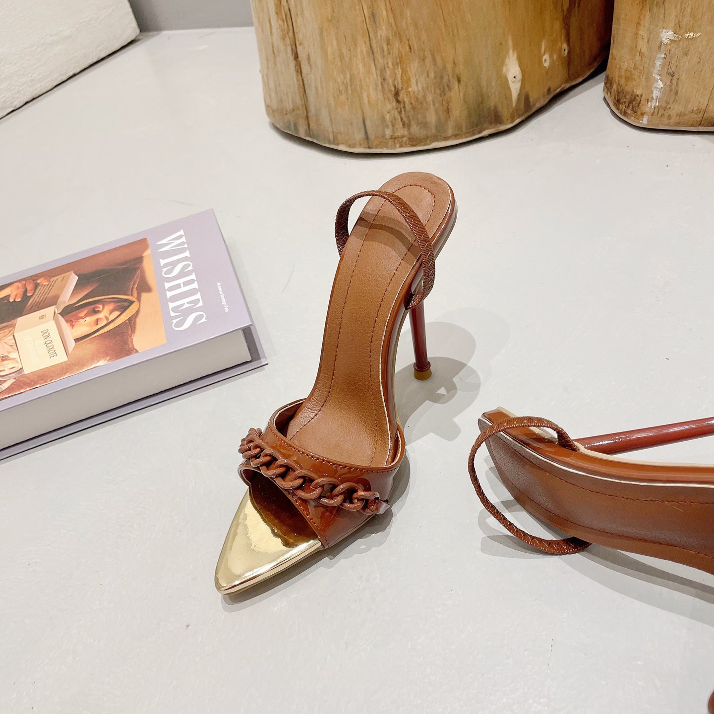 Color Chain High Heels Pointed Toe Sandals Two Ways To Wear Women's Shoes