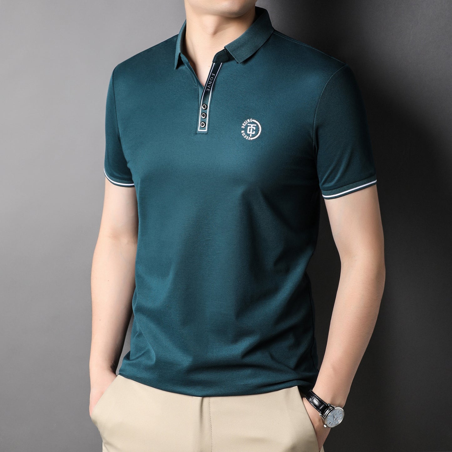 Solid Color Men's Polo Shirt Top Half Sleeve