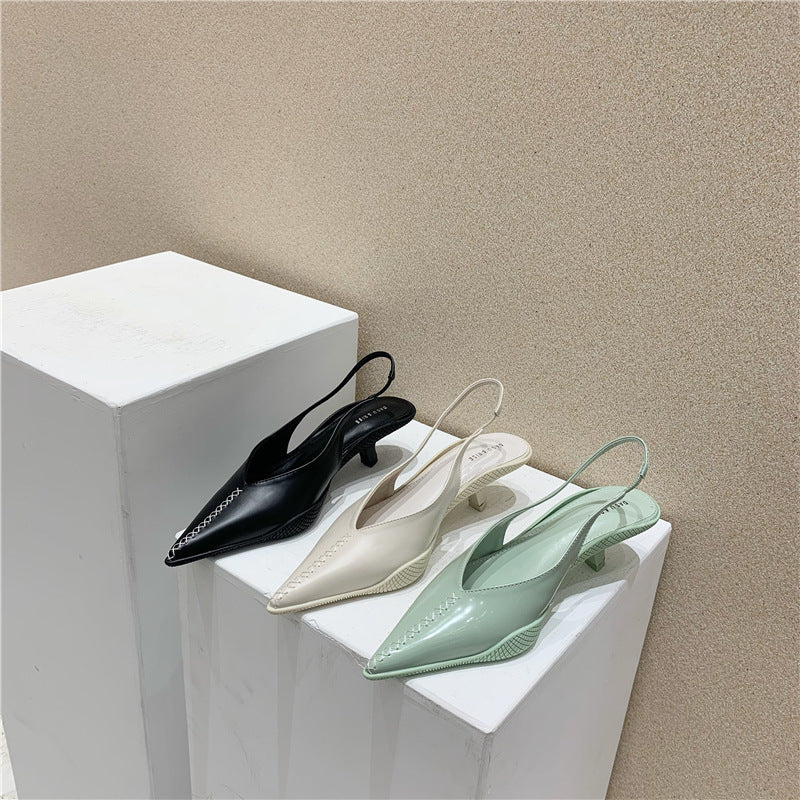 Baotou Sandals Women Summer Mid-heel Pointed Toe Ladies High Heels