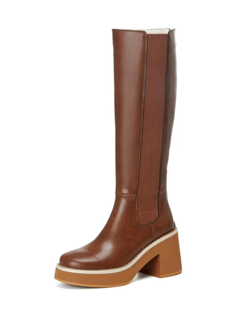 Cowhide Round Toe Thick Heel Boots Boots Thick Sole