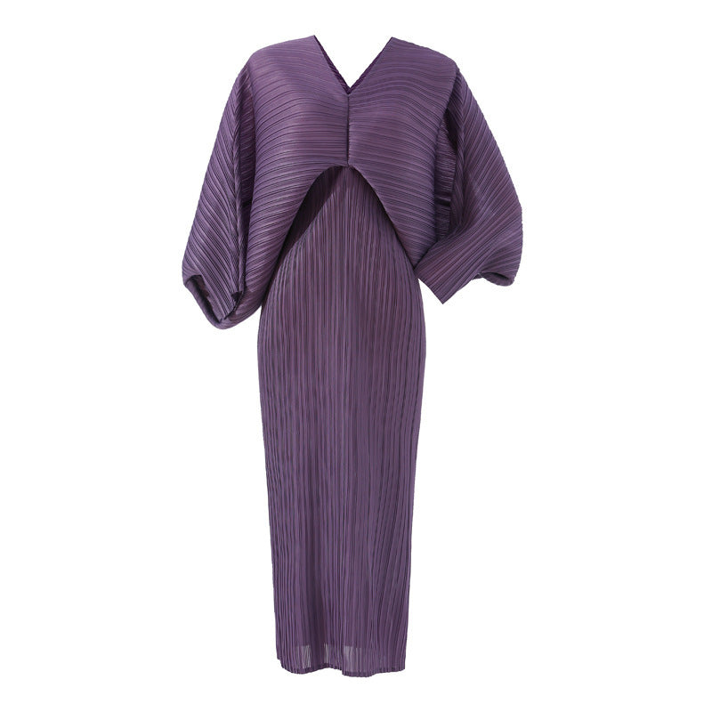 Batwing Sleeve V-neck Temperament Slimming Commuting Long Dress