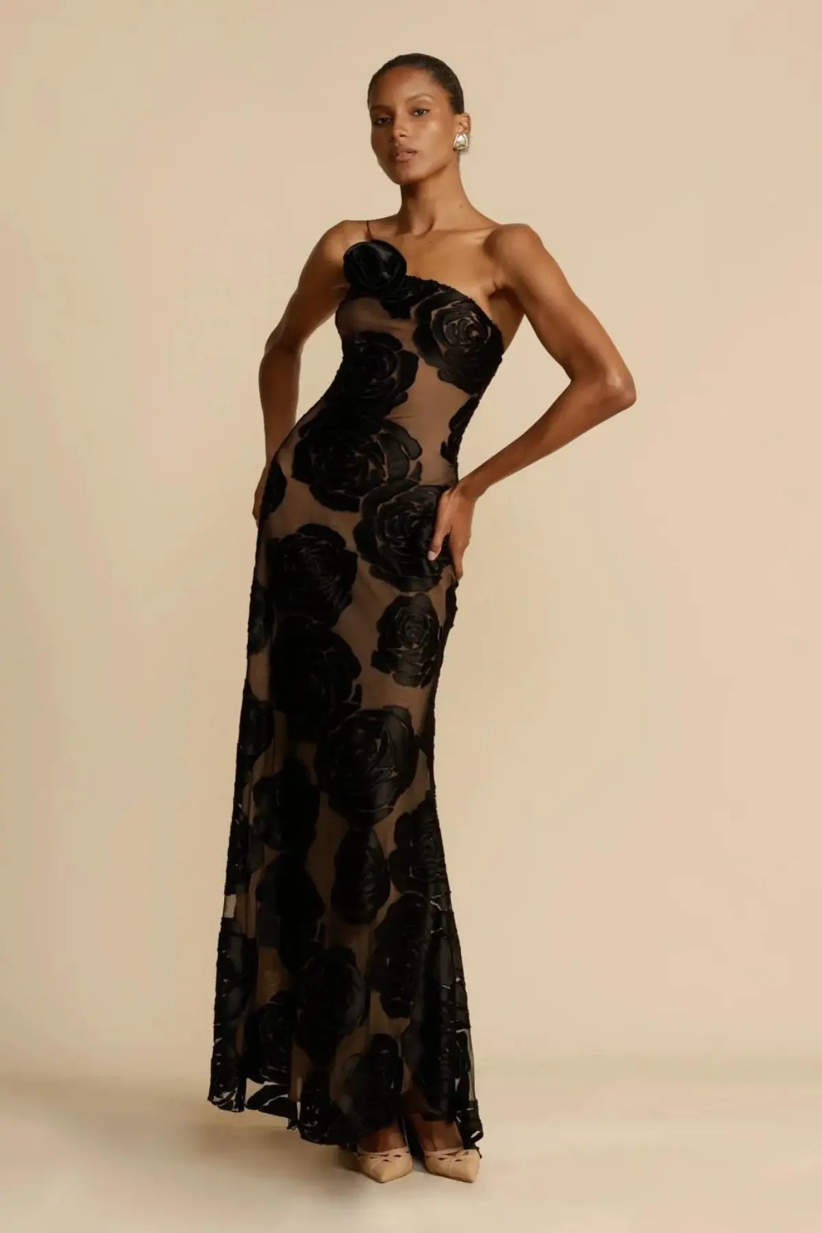 Diagonal Collar Evening Dress