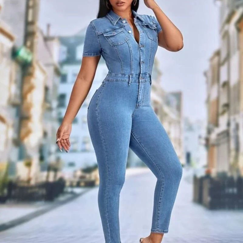 Women's Skinny Denim Jumpsuit