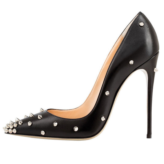 Pointed Toe Shallow Mouth Rivet Stiletto Heel Women's Shoes