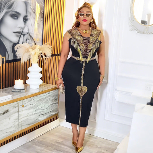 Fashion V-neck Dress African Plus Size Hip Bag