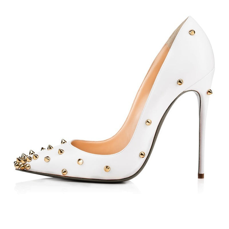 Pointed Toe Shallow Mouth Rivet Stiletto Heel Women's Shoes