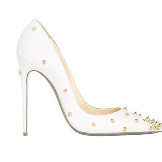 Pointed Toe Shallow Mouth Rivet Stiletto Heel Women's Shoes