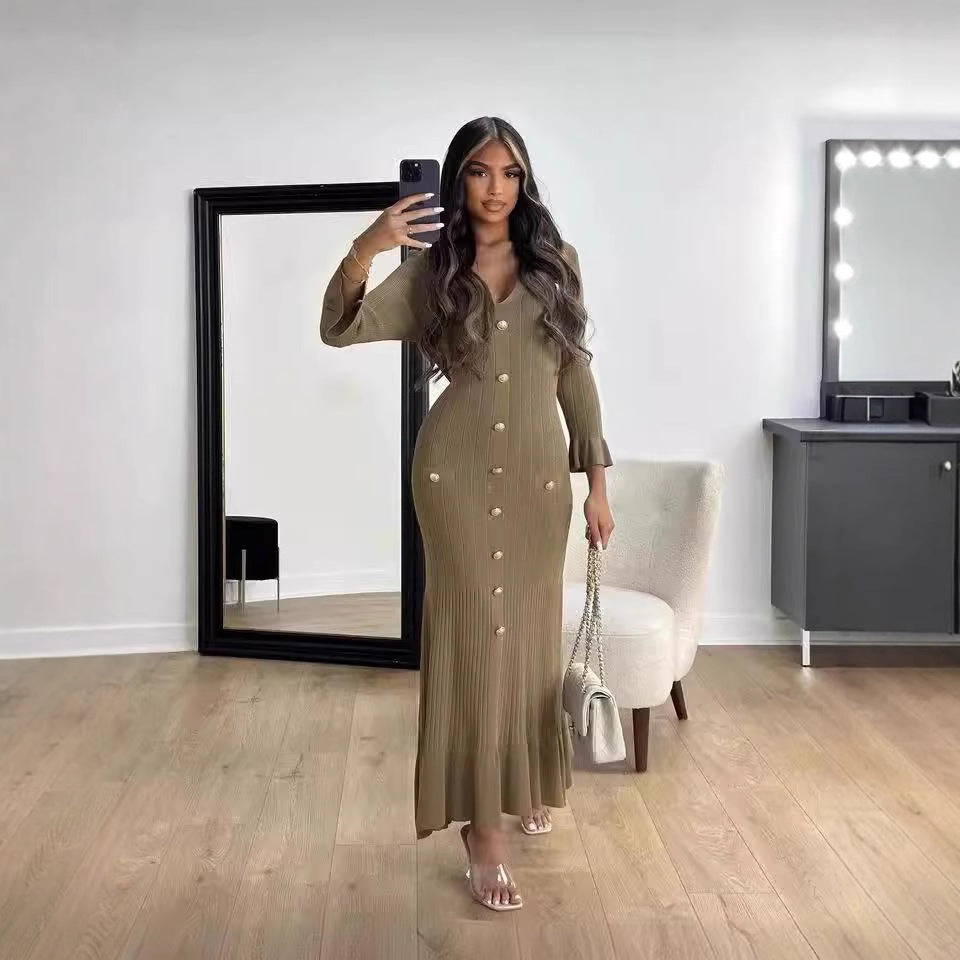 Fallwinter Slim Knitted Long Sleeve Fishtail Dress