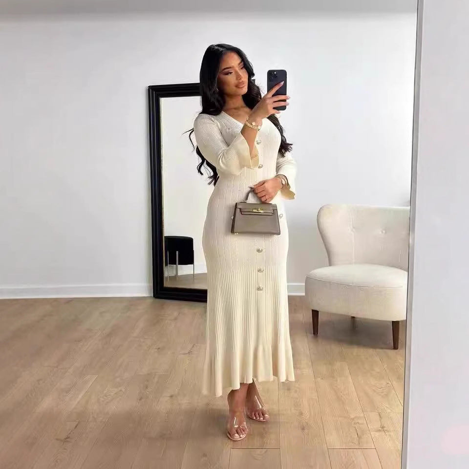 Fallwinter Slim Knitted Long Sleeve Fishtail Dress