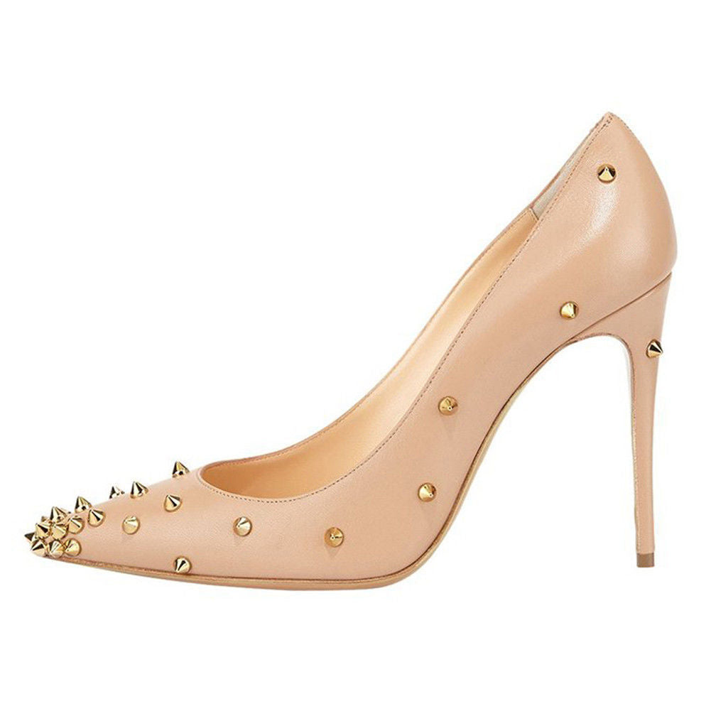 Pointed Toe Shallow Mouth Rivet Stiletto Heel Women's Shoes