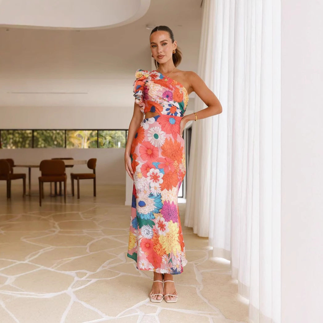 Summer New Fashion One Shoulder Slim Fit Dress