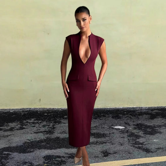 Spring Solid Color Intellectual Waist Dress