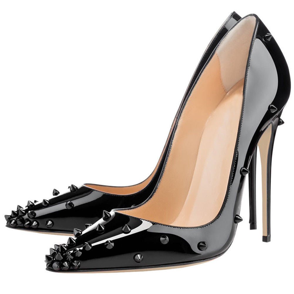 Pointed Toe Shallow Mouth Rivet Stiletto Heel Women's Shoes