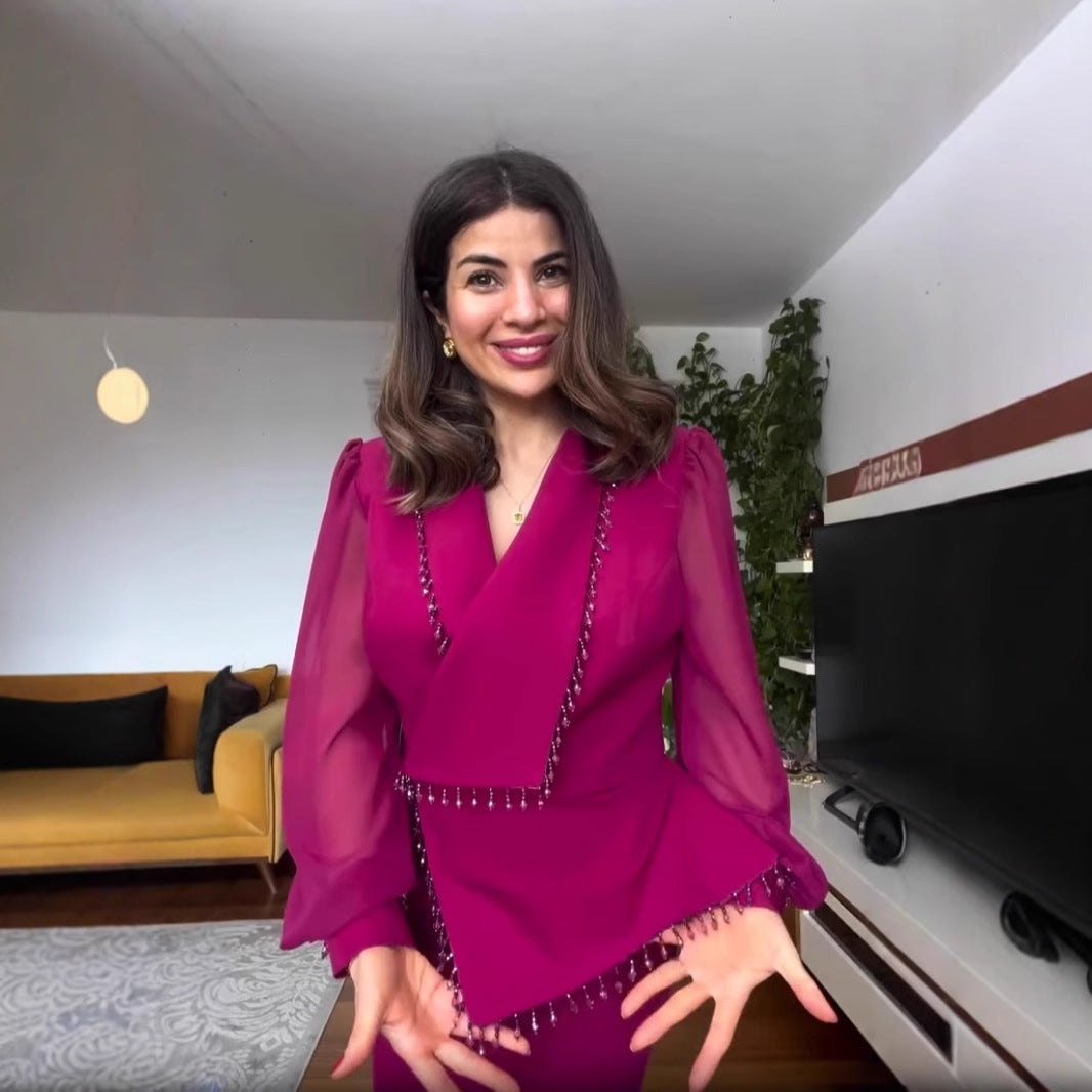 Women's Tassel Skirt Puff Sleeve Suit