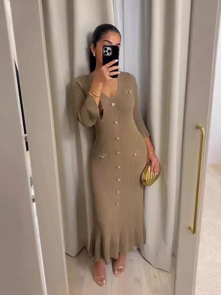 Fallwinter Slim Knitted Long Sleeve Fishtail Dress