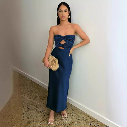 Colorful Satin Slim Fit Chest-wrapped Dress