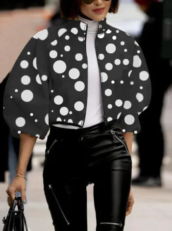 Women's Fashion Temperament Polka Dot Print Short Jacket