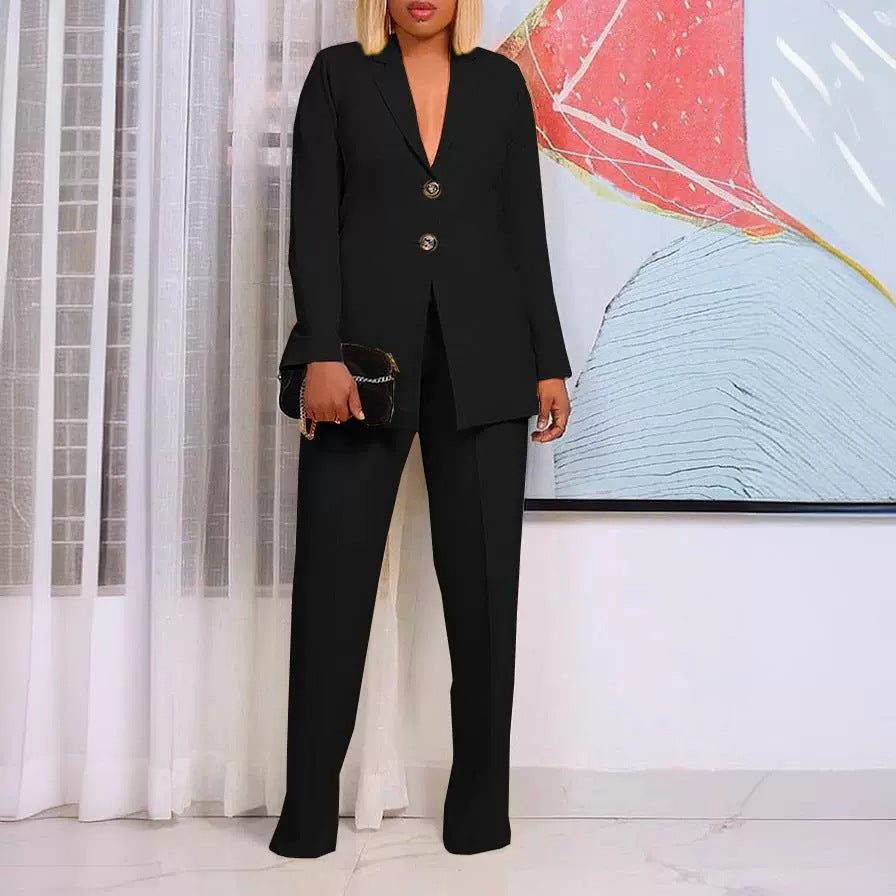 Solid Color Suit Collar Button Two-piece Set Suit