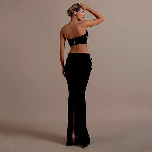 Heavy Industry Set Diamond Tube Top High Waist Skirt