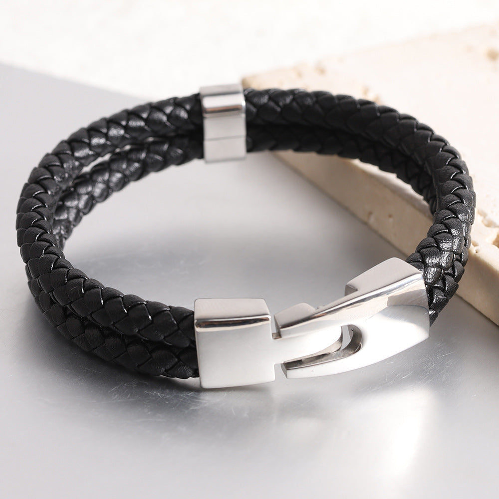 European American Simple Versatile Men's Double Layer Leather Rope Hooks Bracelet Women