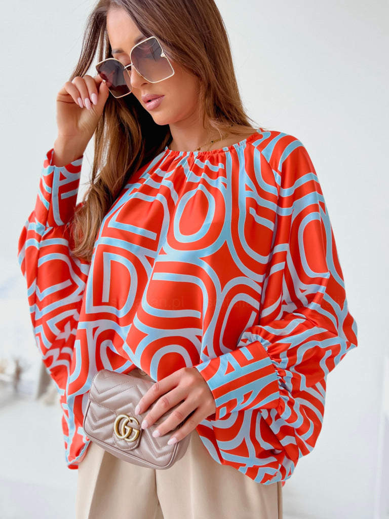 Spring Doll Sleeve Print Flowy Shirt