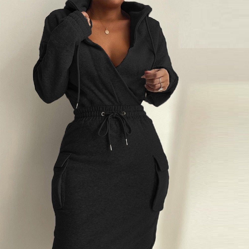 Autumn Winter Casual Long Sleeve V Neck Dress