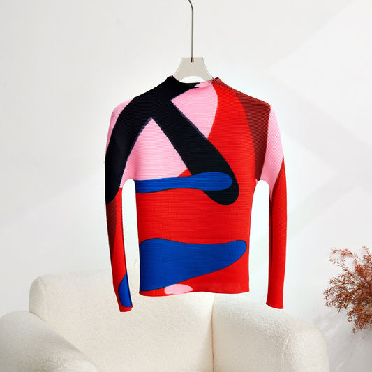 Geometric Pattern Fashion Pleated Women's Two-piece Set