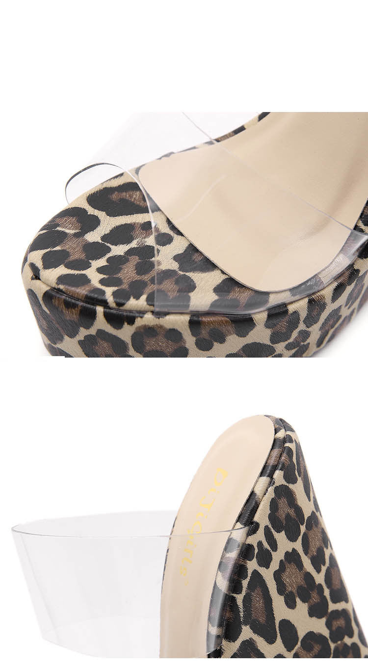 Sexy Leopard Print Wedge High Heel Transparent Sandals And Slippers Women