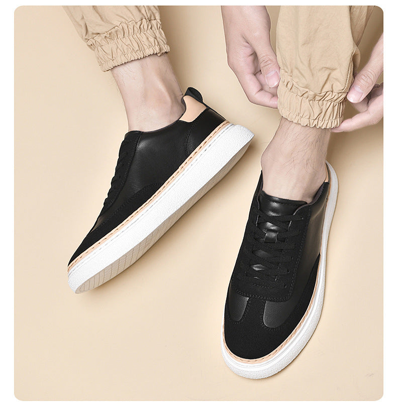 Thick-soled Sneakers Stitching Top Layer Cowhide Trendy Casual Sneaker