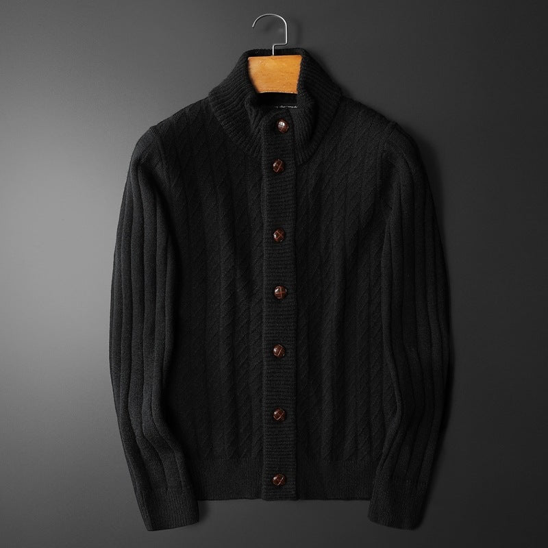 Solid Color Sweater Knitted Sweater Button Men's Cardigan Coat