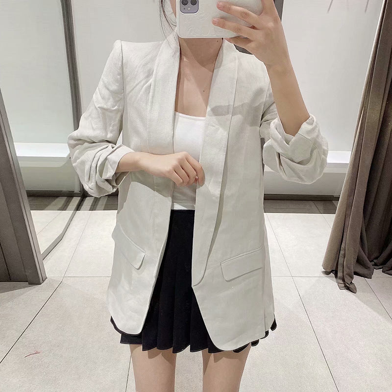 Solid Color Long Sleeves No Button Ladies Small Suit