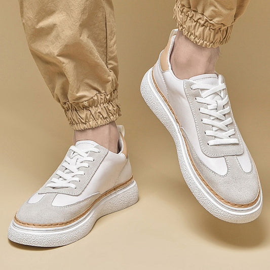 Thick-soled Sneakers Stitching Top Layer Cowhide Trendy Casual Sneaker