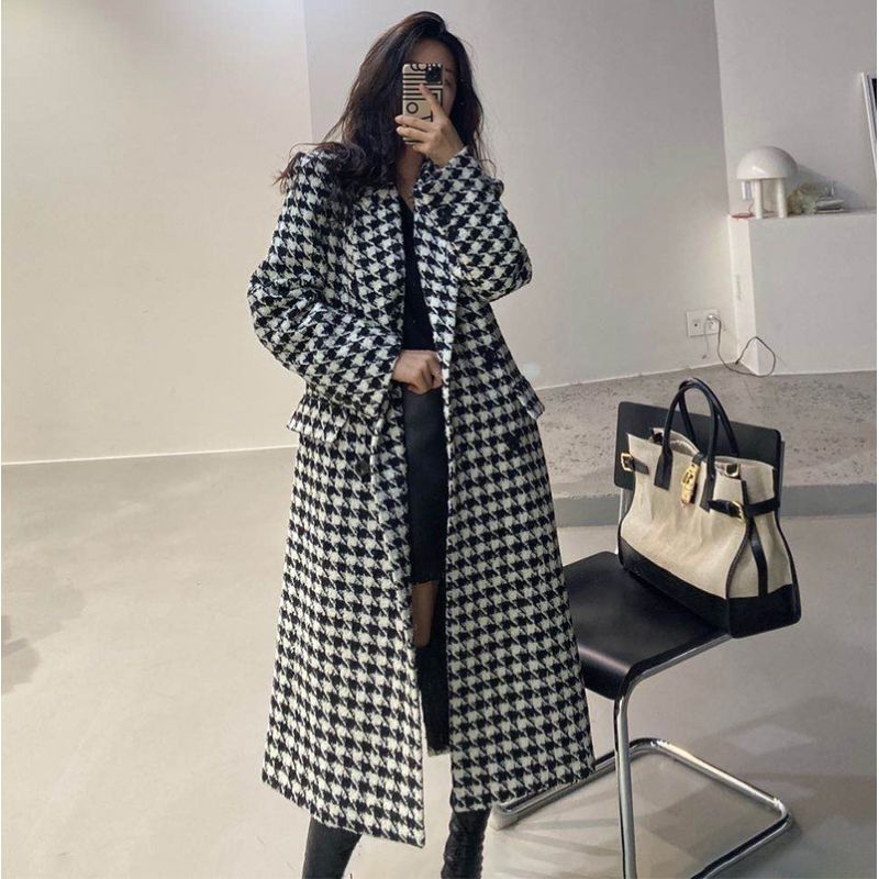 Autumn And Winter New Korean Style Fashion Classic Mid-length Below The Knee Woolen Overcoat Women