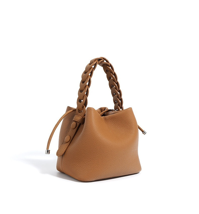 New Top Layer Cowhide Bucket Bag Spring Genuine Leather All-matching