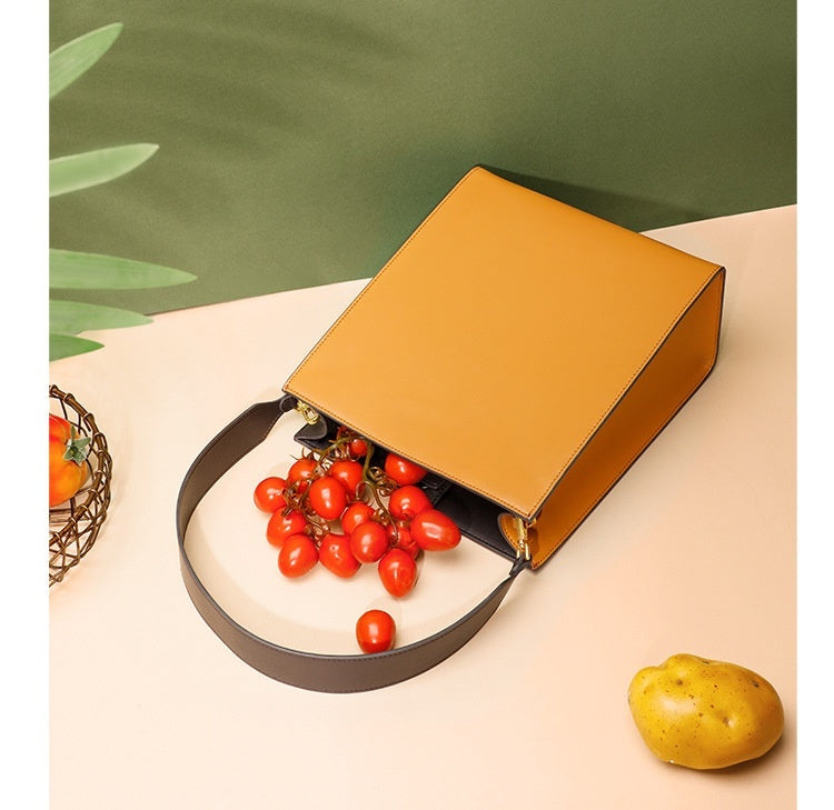 Women's Wide Shoulder Strap Leather Bag New Contrast Color Shoulder